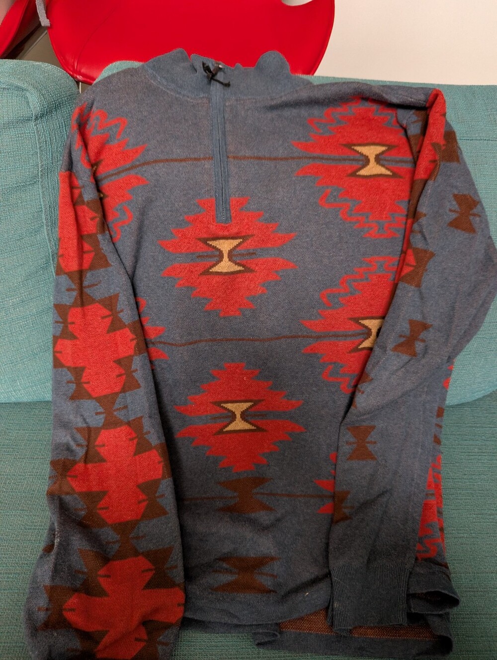 TP Saddle Blanket Trading Co Southwestern Aztec 1/4 Zip Sweater Size L - Picture 2 of 5